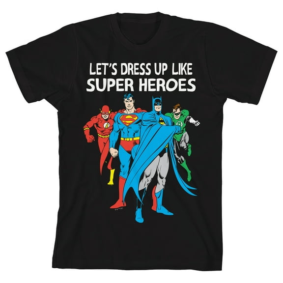 Justice League Let's Dress Up Like Superheroes Halloween Crew Neck Short Sleeve Toddler Boy's Black T-shirt-4T