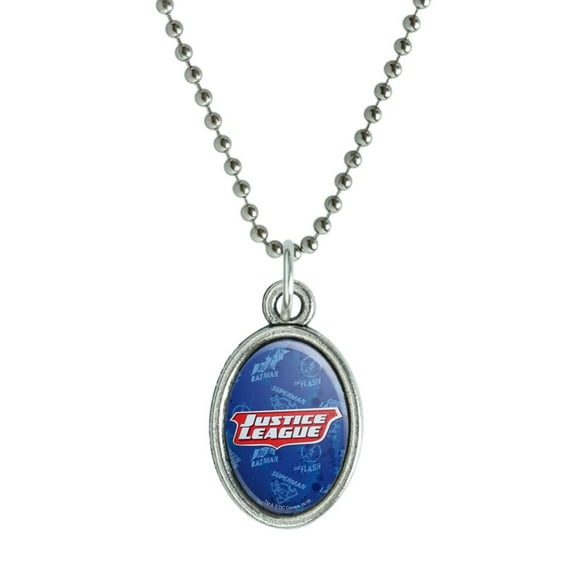 Justice League Logo Antiqued Oval Charm Pendant with Chain