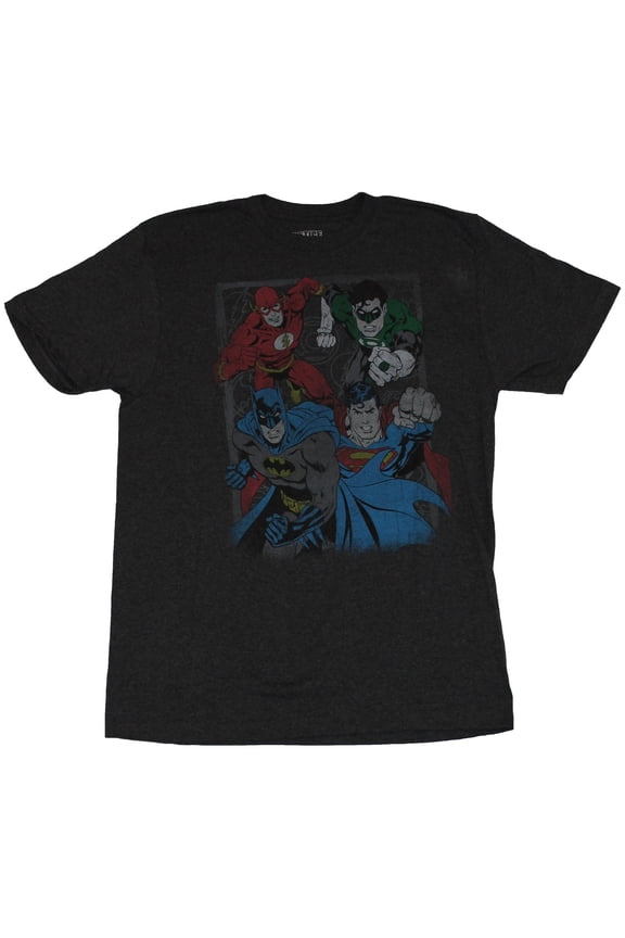 Mens T-Shirt - Distressed Boxed Flash Green Lantern Flash Batman (Small)