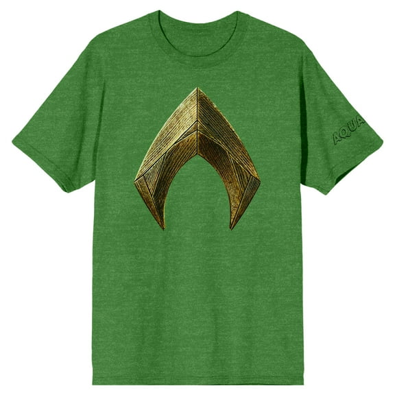 Justice League Movie Aquaman Bronze Logo Men's Irish Green Heather T-shirt-Medium
