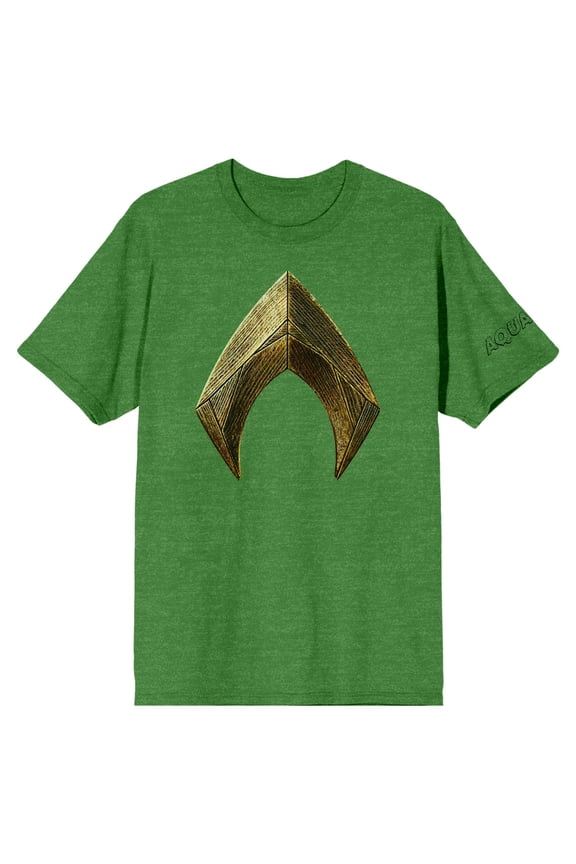 Justice League Movie Aquaman Bronze Logo Men's Irish Green Heather T-shirt-XL