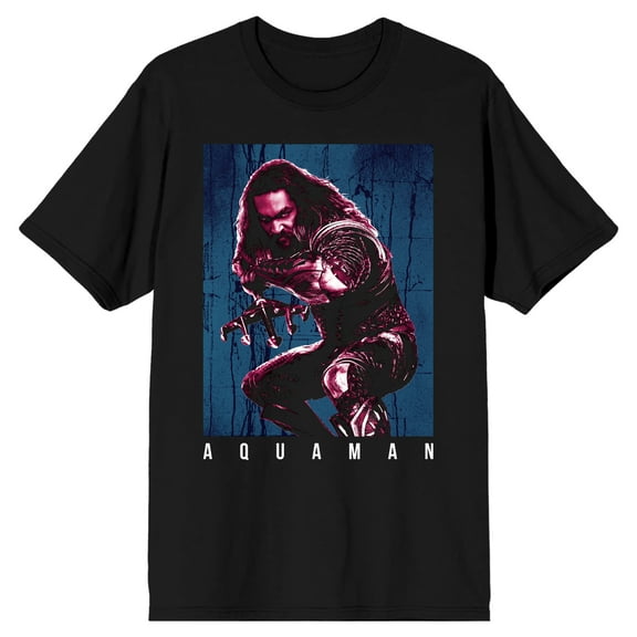 Justice League Movie Aquaman Crouching Hero Men's Black T-shirt-Large