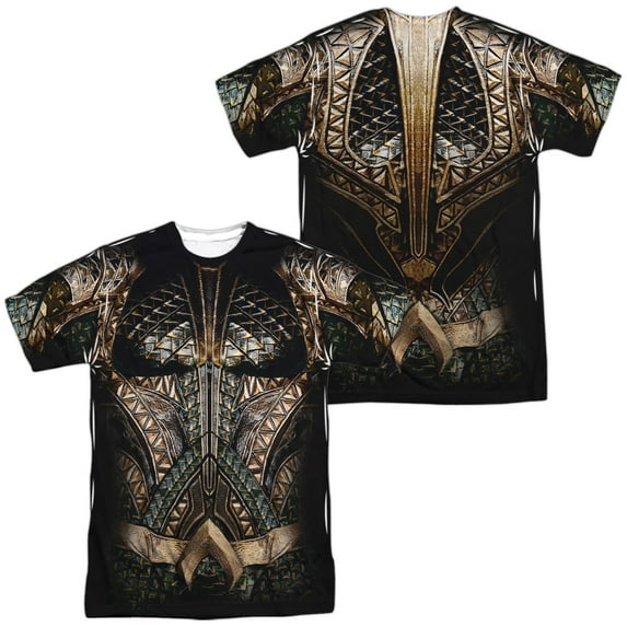 Justice League Movie Aquaman Uniform Unisex Adult Sublimated Costume T Shirt (Front/Back), Large