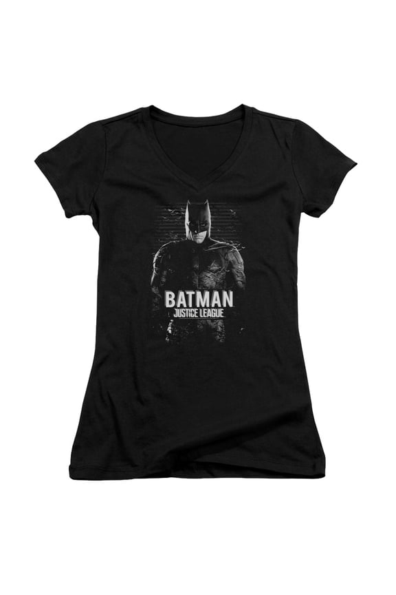 Justice League Movie Batman Junior Women's T-Shirt V-Neck Black