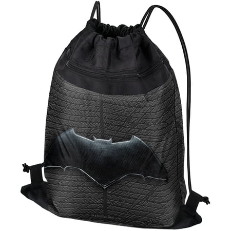 Justice League Movie Batman Logo Drawstring Backpack Sports Bag Sackpack 17" x 13", Perfect for Gym, Yoga or Practice