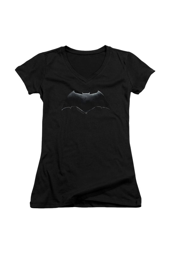 Justice League Movie Batman Logo Junior Women's T-Shirt V-Neck Black