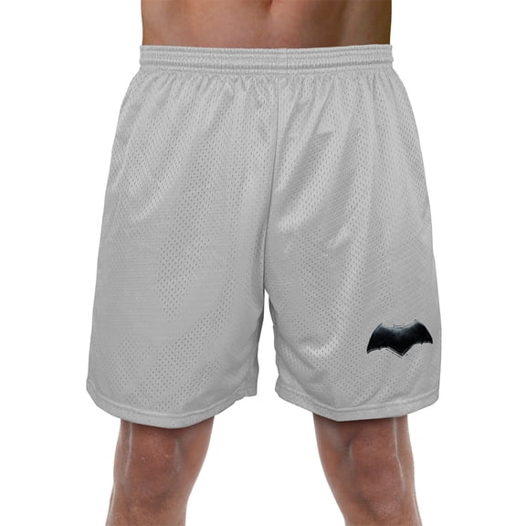Justice League Movie Batman Logo Mens Lined Mesh Shorts, Silver, X-Large