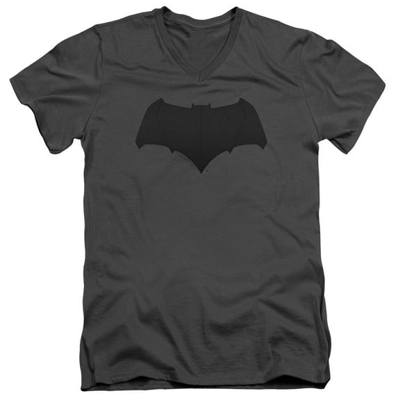 Justice League Movie Batman Logo S/S Adult V-Neck 30/1 T-Shirt Charcoal