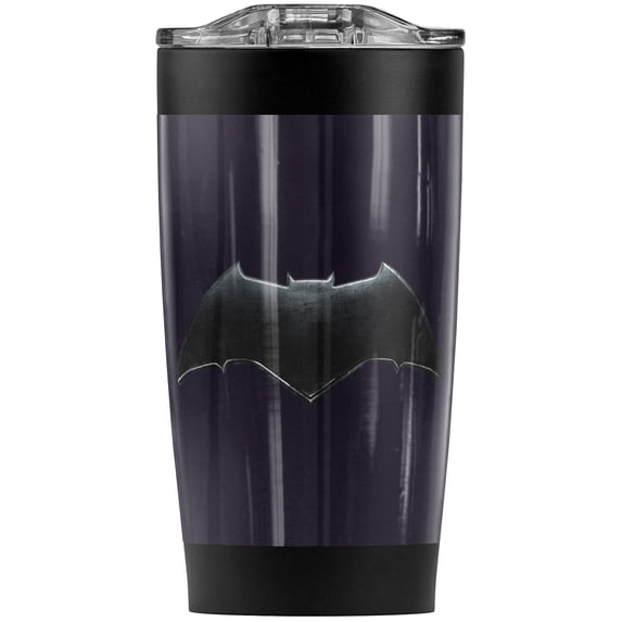Justice League Movie Batman Logo Stainless Steel Tumbler 20 oz Coffee Travel Mug/Cup, Vacuum Insulated & Double Wall with Leakproof Sliding Lid | Great for Hot Drinks and Cold Beverages
