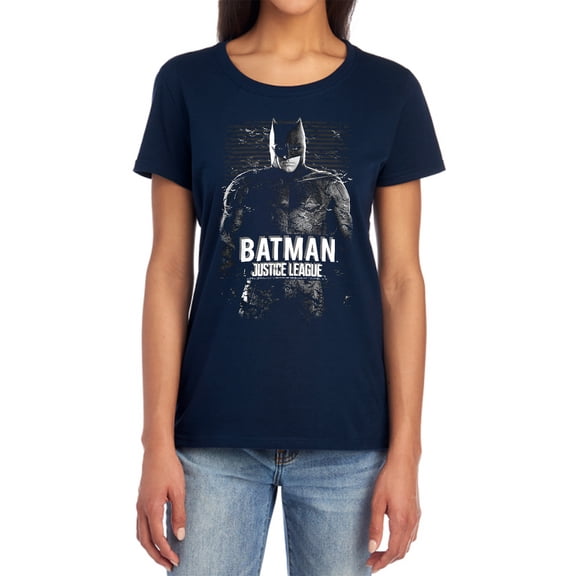 Justice League Movie Batman Women's T Shirt, Navy, Large