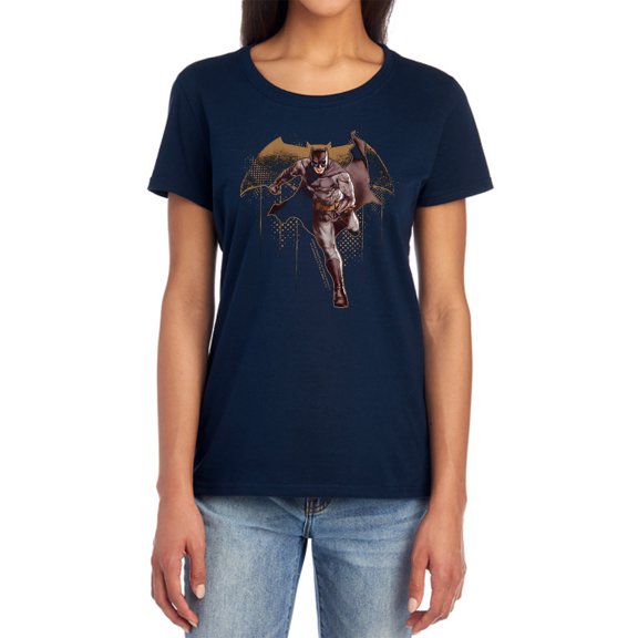 Justice League Movie Caped Crusader Women's T Shirt, Navy, Large