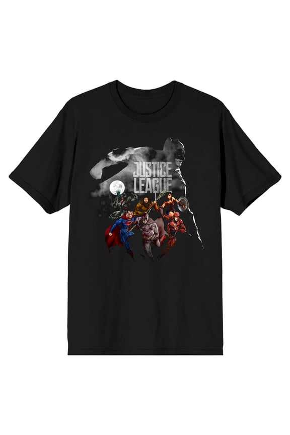 Justice League Movie Character Super Powers Men's Black T-Shirt-Large