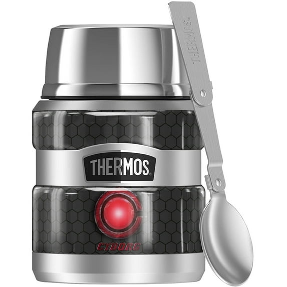 Justice League Movie Cyborg C Logo, THERMOS STAINLESS KING Stainless Steel Food Jar with Folding Spoon, Vacuum insulated & Double Wall, 16oz
