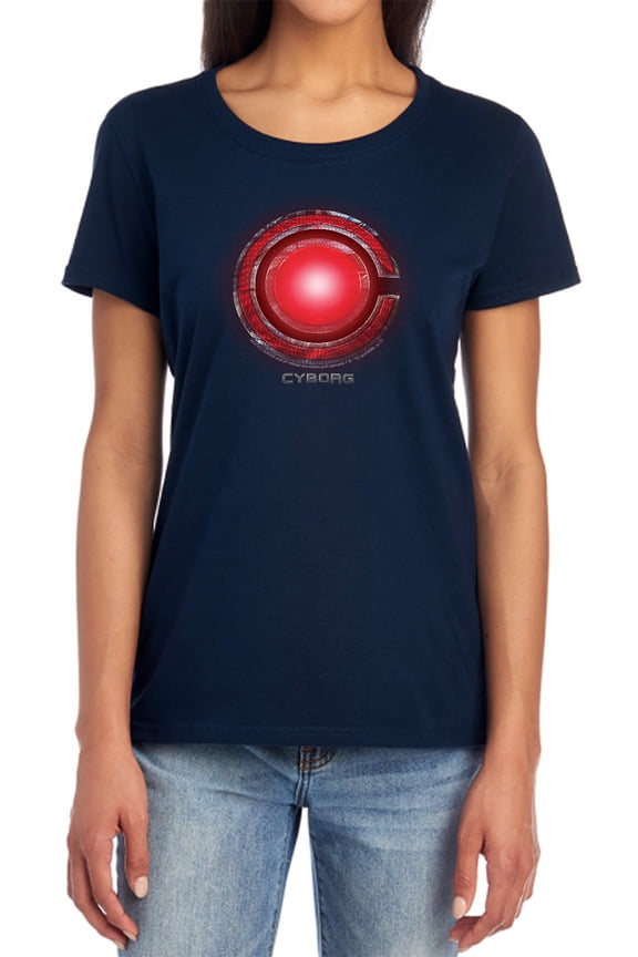 Justice League Movie Cyborg Logo Women's T Shirt, Navy, Small