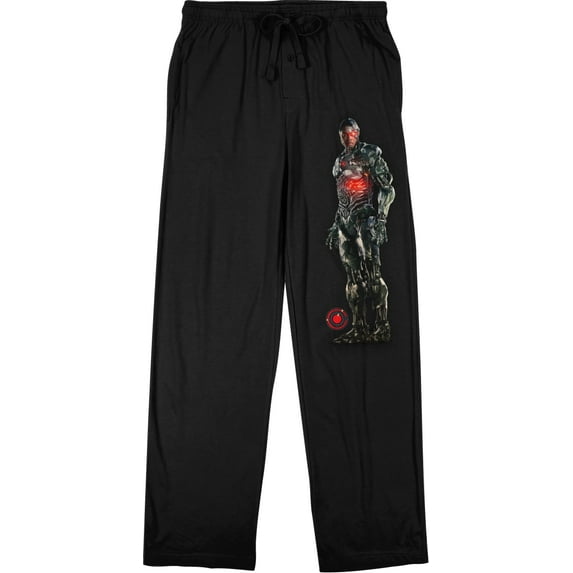 Justice League Movie Cyborg and Logo Men's Black Sleep Pajama Pants-3XL