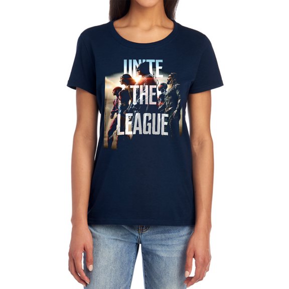 Justice League Movie Dawn Women's T Shirt, Navy, Medium