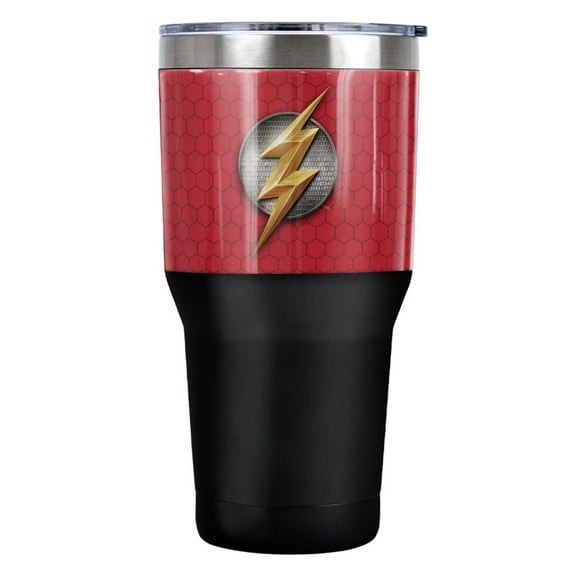 Justice League Movie Flash Lightning Bolt Logo Stainless Steel Tumbler 30 oz Coffee Travel Cup, Vacuum Insulated & Double Wall with Leakproof Sliding Lid