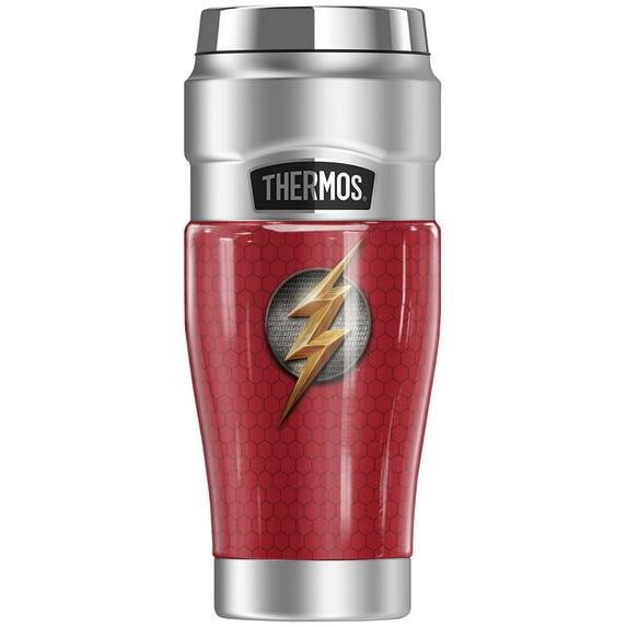 Justice League Movie Flash Lightning Bolt Logo, THERMOS STAINLESS KING Stainless Steel Travel Tumbler, Vacuum insulated & Double Wall, 16oz
