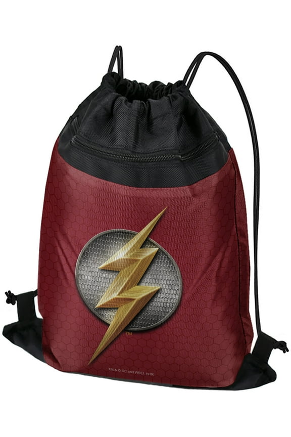 Justice League Movie Flash Logo Drawstring Backpack Sports Bag Sackpack 17" x 13", Perfect for Gym, Yoga or Practice