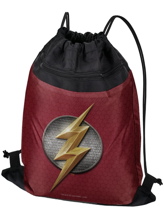 Justice League Movie Flash Logo Drawstring Backpack Sports Bag Sackpack 17" x 13", Perfect for Gym, Yoga or Practice