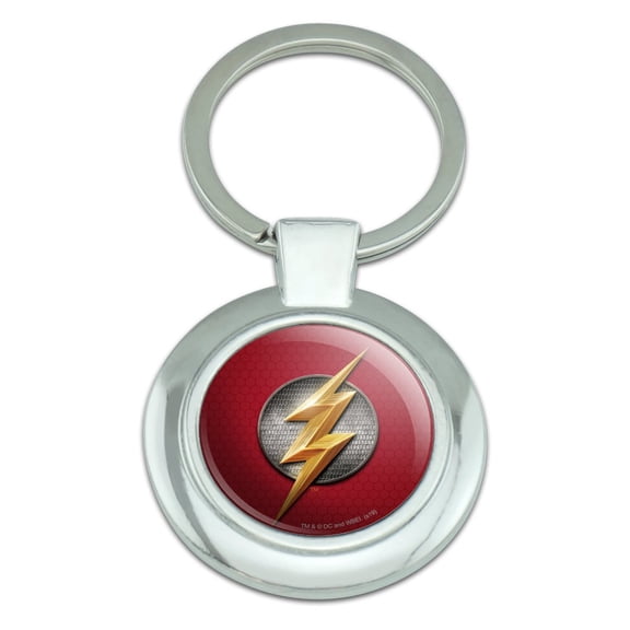 Justice League Movie Flash Logo Keychain Classy Round Chrome Plated Metal