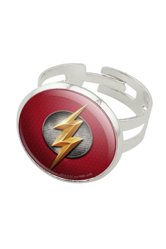 Justice League Movie Flash Logo Silver Plated Adjustable Novelty Ring