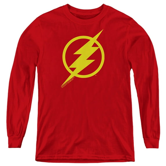 Justice League Movie Flash Solid Color Kids Long Sleeve T Shirt (Medium) for Youth Boys and Girls, Red