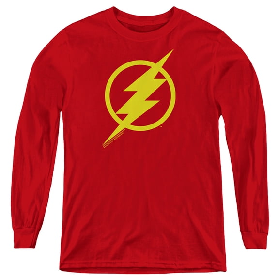Justice League Movie Flash Solid Color Kids Long Sleeve T Shirt (Small) for Youth Boys and Girls, Red