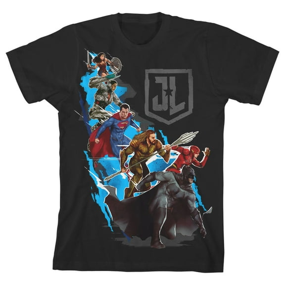 Justice League Movie Group Character Art Toddler Boy's Black T-shirt-2T