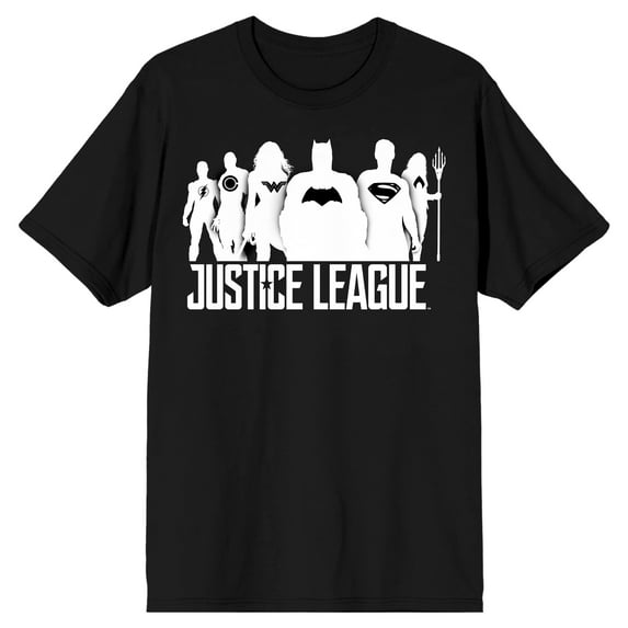 Justice League Movie Hero Silhouettes WIth Logos Men's Black T-shirt-3X-Large