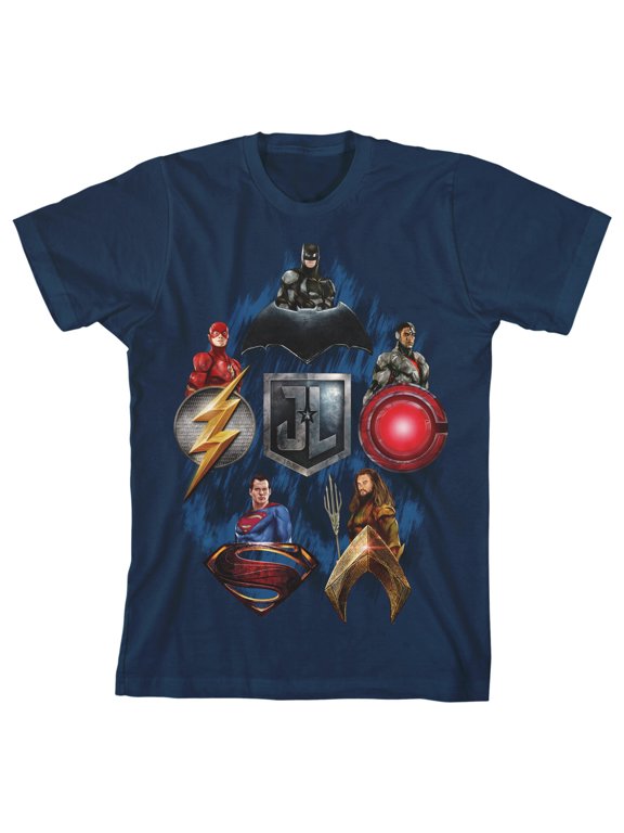 Justice League Movie Heroes and Emblems Boy's Navy T-shirt-XL