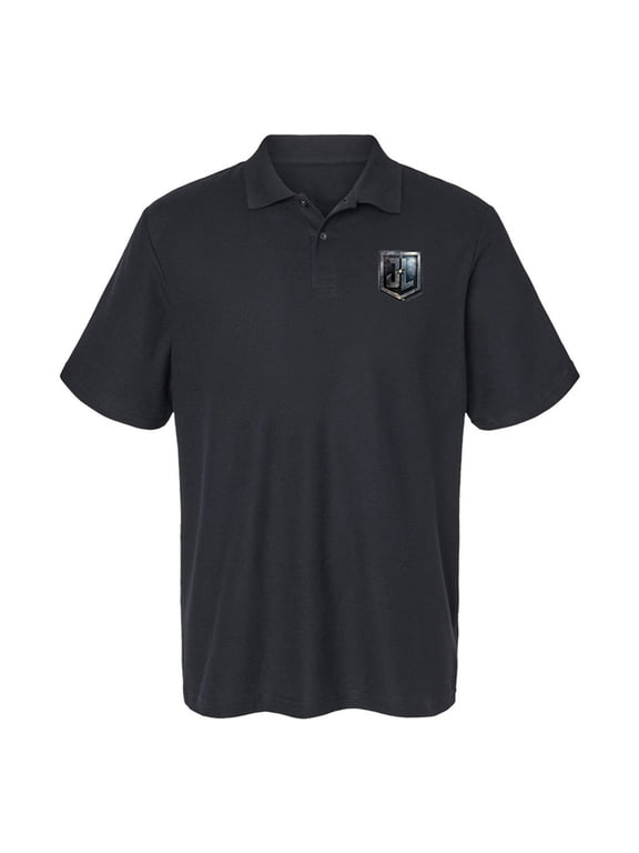 Justice League Movie Logo Cotton Polo Shirt, Black, 2X-Large