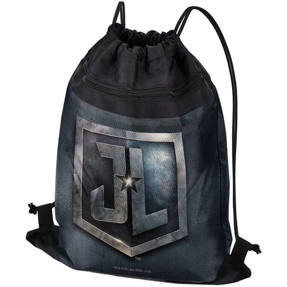Justice League Movie Logo Drawstring Backpack Sports Bag Sackpack 17" x 13", Perfect for Gym, Yoga or Practice