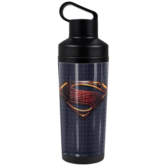 Justice League Movie Official Superman Logo 18 oz Insulated Water Bottle, Leak Resistant, Vacuum Insulated Stainless Steel with 2-in-1 Loop Cap
