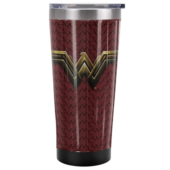 Justice League Movie Official Wonder Woman Logo 20 oz Travel Tumbler, Stainless Steel, Vacuum Insulated with Leak Resistant Slide-Lock Lid