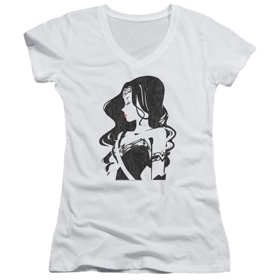 Justice League Movie Profile Junior Women's T-Shirt V-Neck White