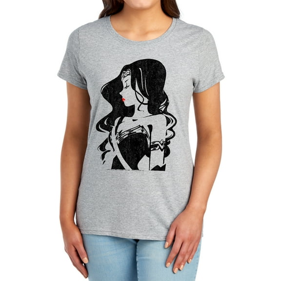 Justice League Movie Profile Women's T Shirt, Athletic Heather, 2X-Large