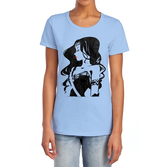 Justice League Movie Profile Women's T Shirt, Light Blue, Medium