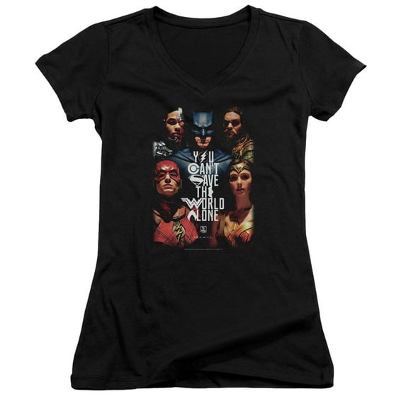 Justice League Movie Save The World Poster Junior Women's T-Shirt V-Neck Black