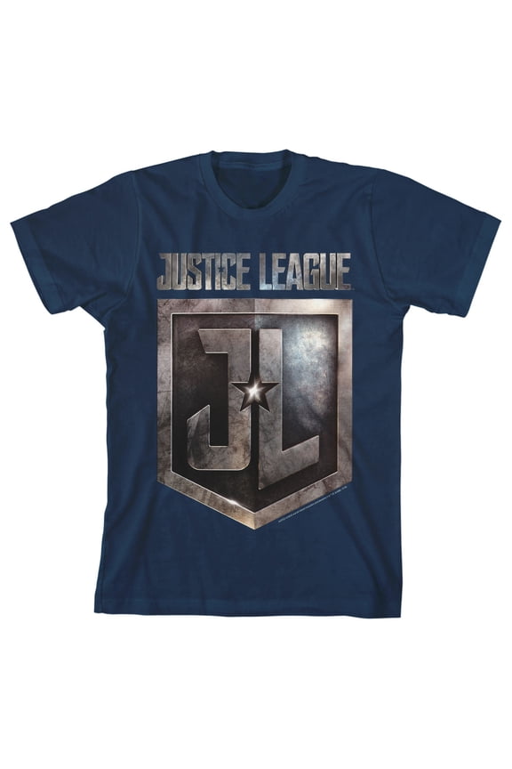 Justice League Movie Shield Logo Boy's Navy T-shirt-Small