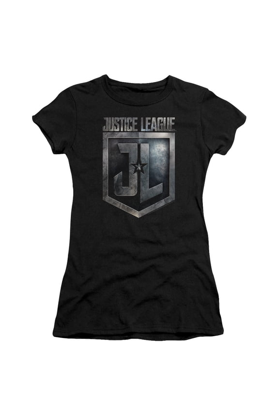 Justice League Movie Shield Logo S/S Junior Women's T-Shirt Sheer Black