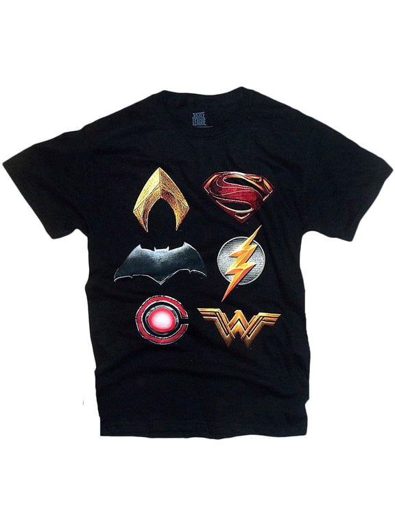 Justice League Movie Stacked Logos Adult T-Shirt