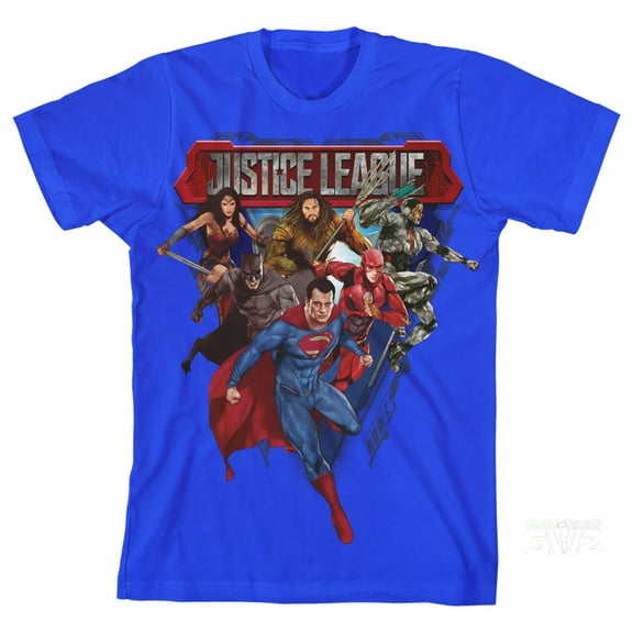 Justice League Movie Superhero Charge Boy's Royal Blue T-shirt-S