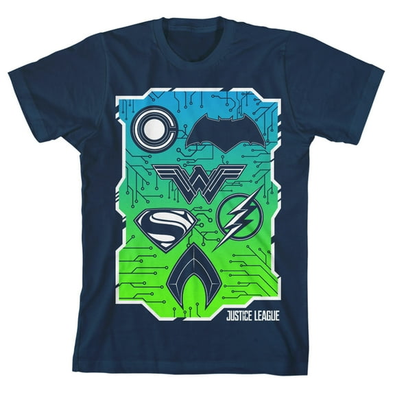 Justice League Movie Superhero Logo Slate Boy's Navy T-shirt-L