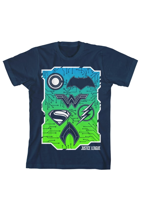 Justice League Movie Superhero Logo Slate Boy's Navy T-shirt-XS