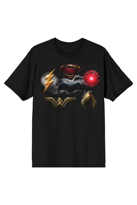 Justice League Movie Superhero Logos Men's Black T-shirt-4XL