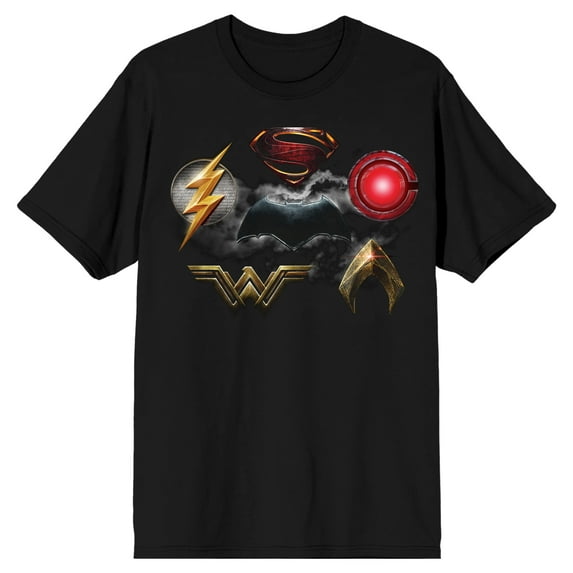 Justice League Movie Superhero Logos Men's Black T-shirt-5XL