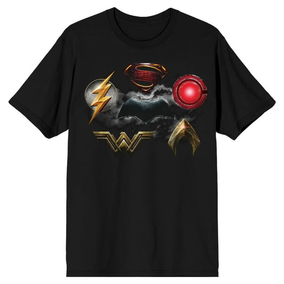Justice League Movie Superhero Logos Men's Black T-shirt-XS