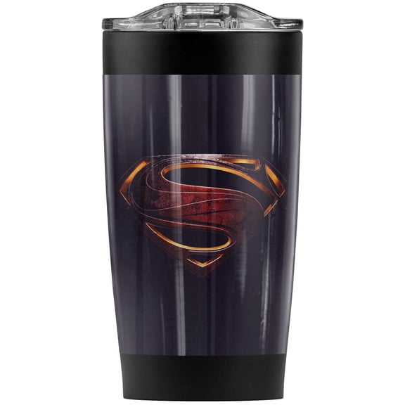 Justice League Movie Superman Shield Logo Stainless Steel Tumbler 20 oz Coffee Travel Mug/Cup, Vacuum Insulated & Double Wall with Leakproof Sliding Lid | Great for Hot Drinks and Cold Beverages