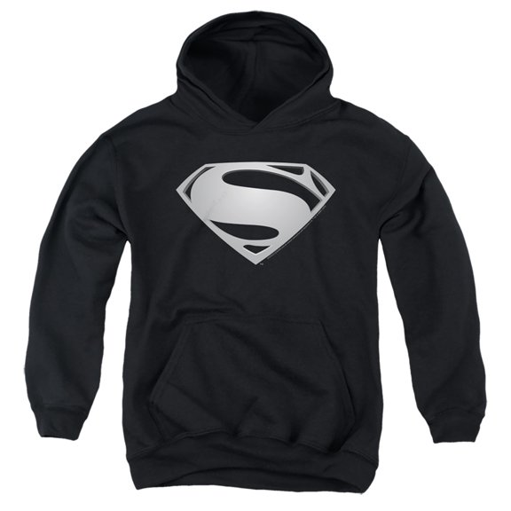 Justice League Movie Superman Symbol Black Suit 2 Kids Pull-Over Hoodie (Large) for Youth Boys and Girls, Black